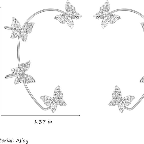 Butterfly Ear Cuffs Earrings Rhinestone Butterfly Ear Wrap No Piercing Ear Cuff - Picture 7 of 7